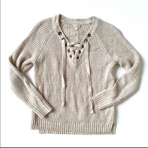 Cream Lace Up Chunky Sweater Sz S